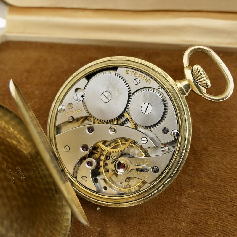 Image 13 of Eterna 14k gold pocket watch 1949; Royal Textile Factory C.T. Stork
