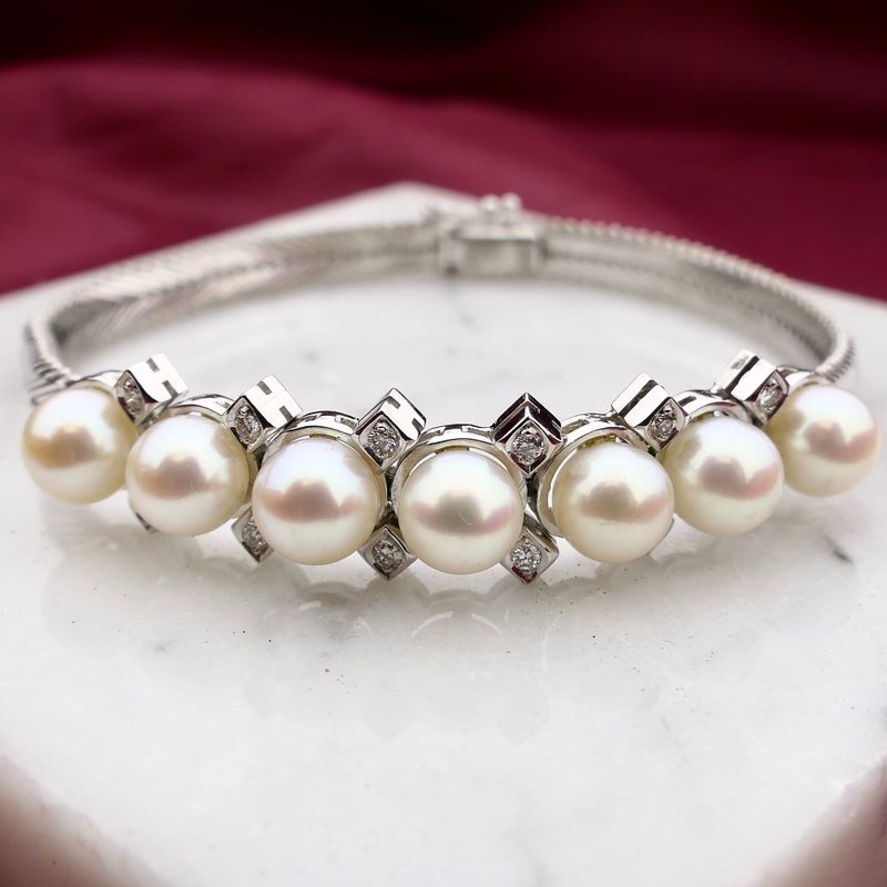 Afbeelding 2 van Witgouden visgraat schakelarmband met diamanten; 0,24 ct. | 19,5 cm