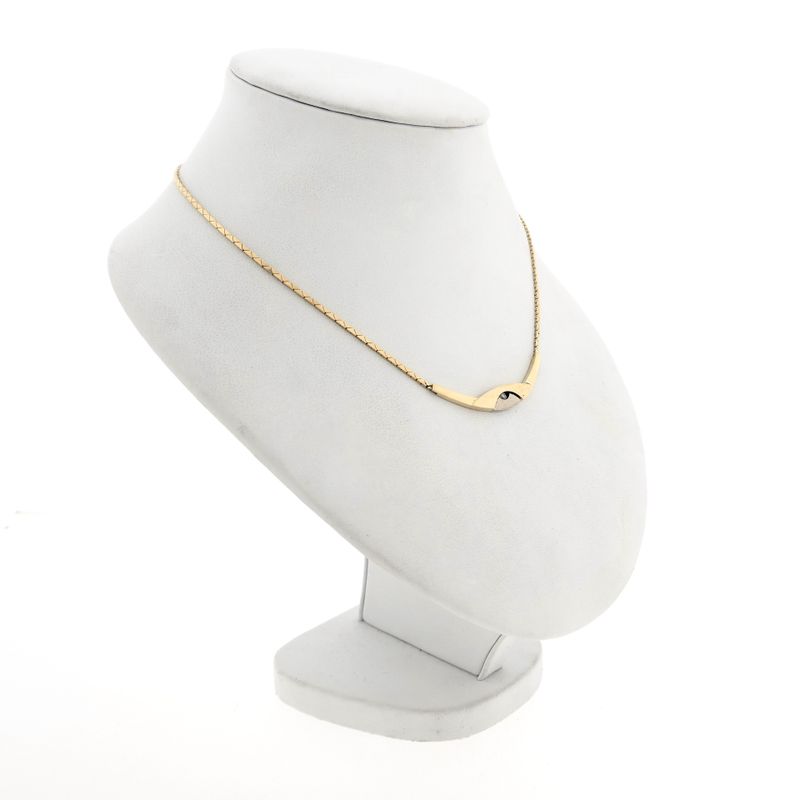 Afbeelding 3 van Bicolor gouden cobraschakel collier met vaste hanger en diamant
