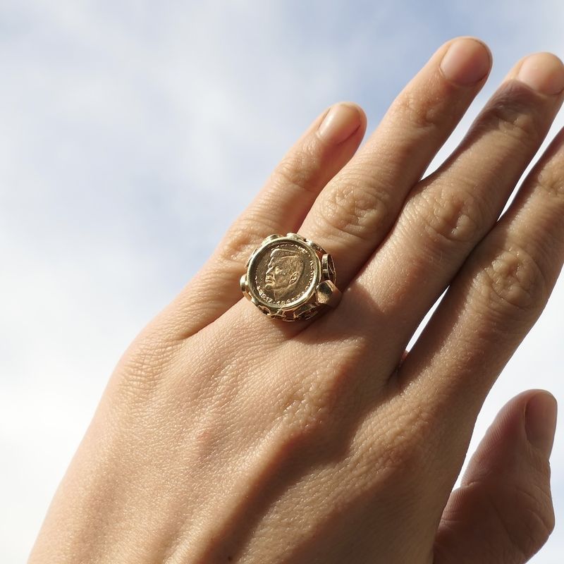 Image 3 of Gold ring with coin | John F. Kennedy