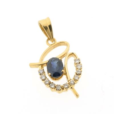 Image 2 of Gold pendant with sapphire and diamond 0.33 ct.
