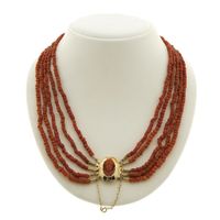 Antique blood coral bead necklace with gold clasp