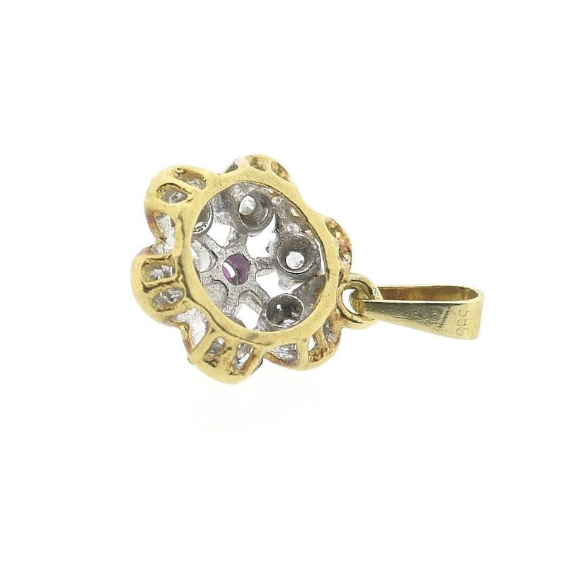 Image 9 of Two-tone gold flower pendant with ruby ​​and diamond | 0.06 ct.