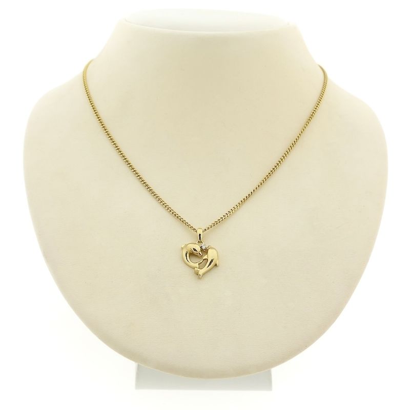 Image 9 of Gold pendant of two dolphins with diamond 0.015 ct.