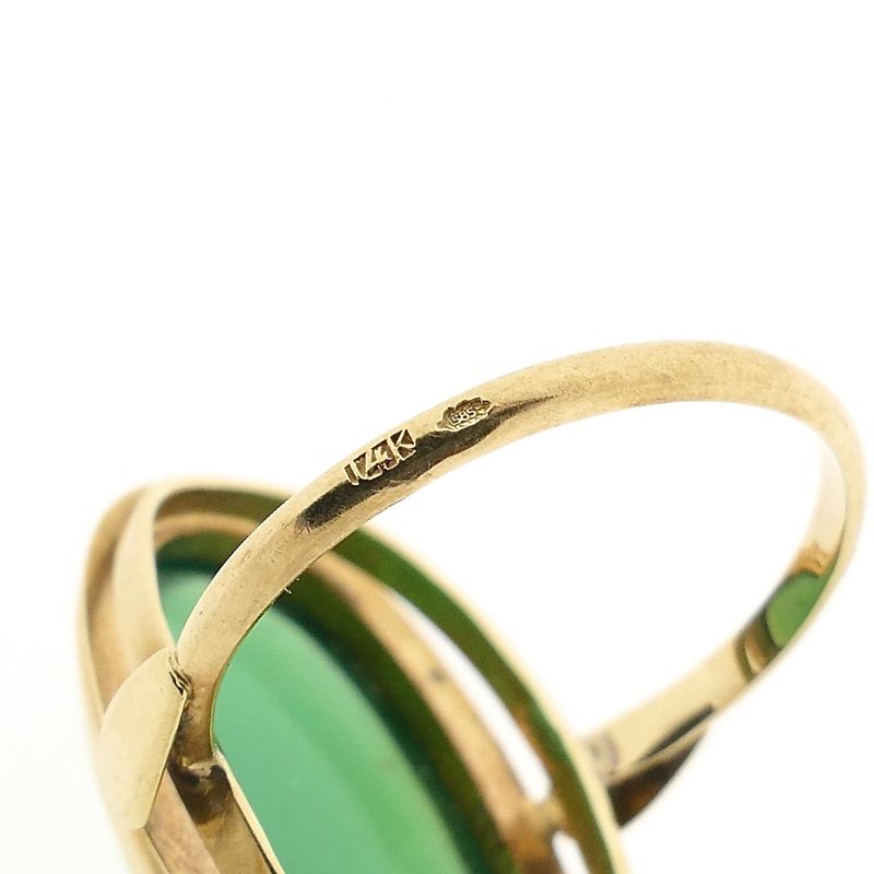 Image 6 of Gold Ring with Jade; 14 Karat; Size 17.75