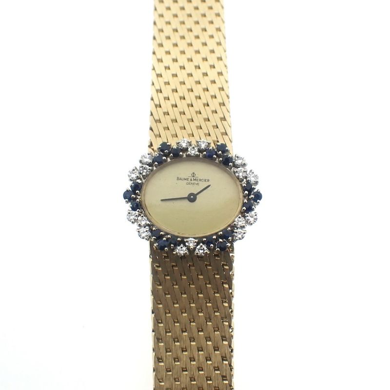 Image 18 of Baume Mercier Vintage; 14k. gouden horloge met briljanten en saffier