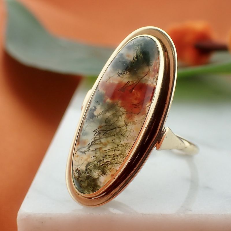 Image 4 of Gold ring with moss agate | Vintage