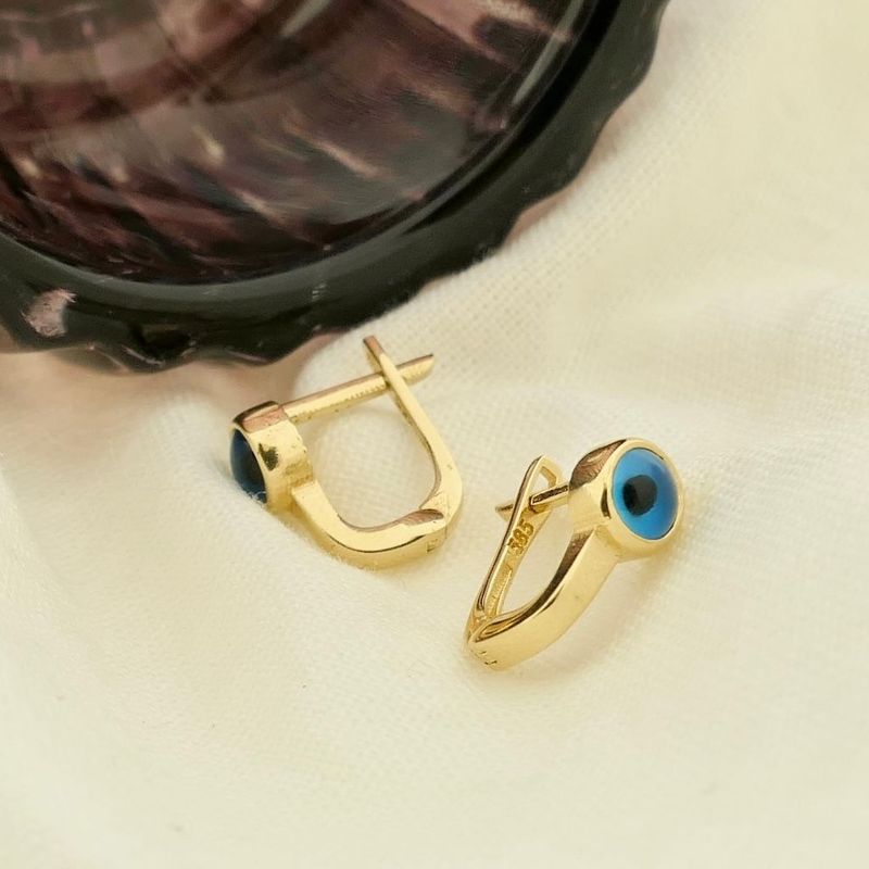 Image 2 of Gold stud earrings with Nazar (Lucky Eye)
