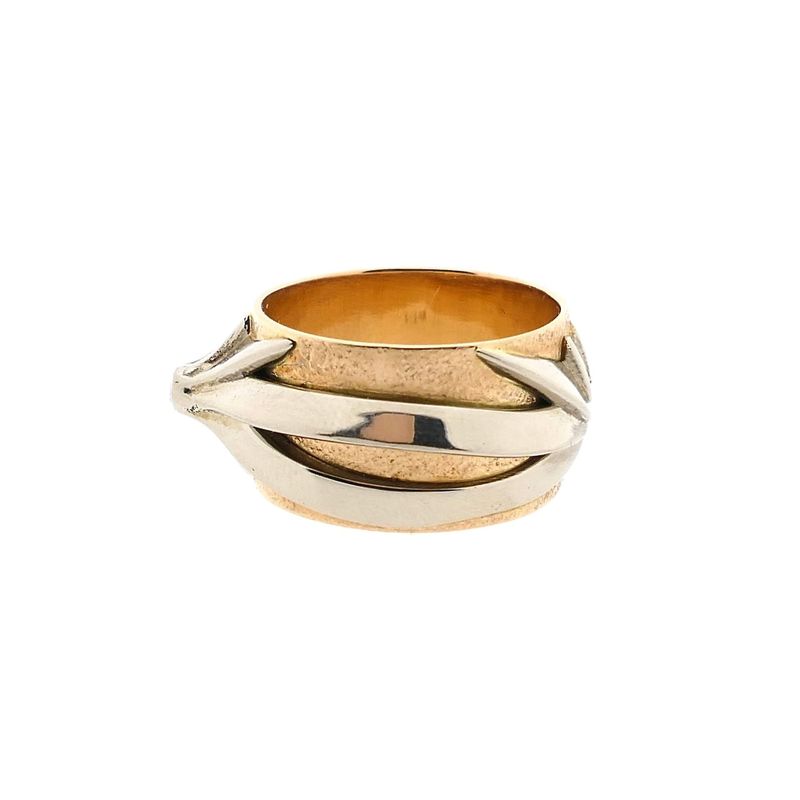 Afbeelding 7 van Vintage bicolor gouden ring met diamant; 0,05 ct.