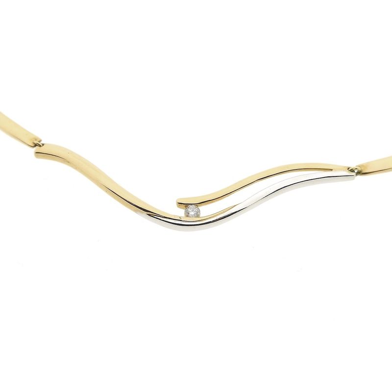 Image 7 of Two-tone gold bar necklace with a fixed pendant and diamond