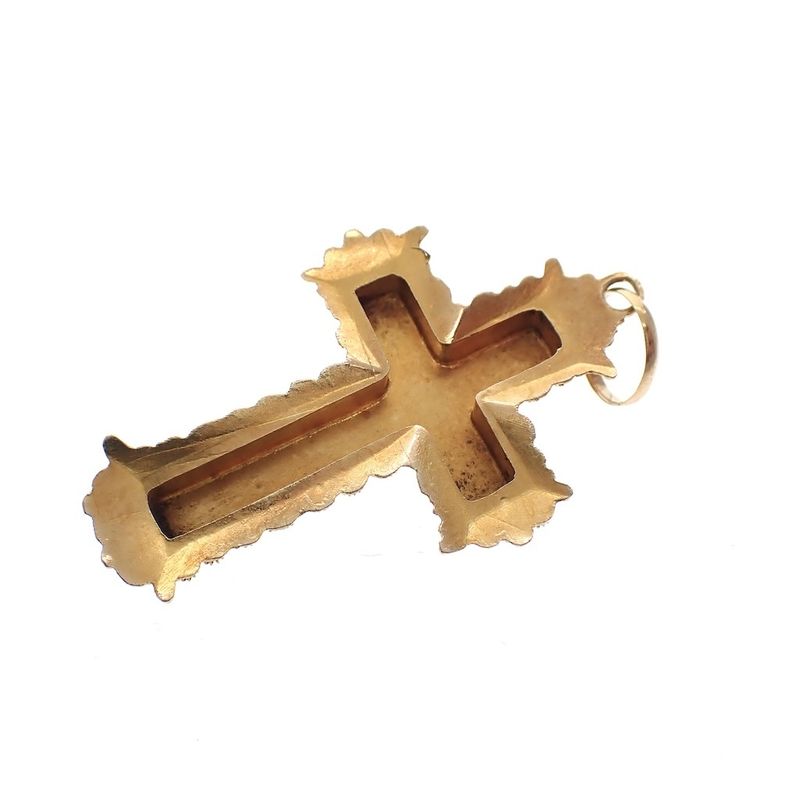 Image 4 of 19th century gold pendant of a cross with corpus INRI; Filigree