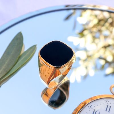Image 2 of 8 carat large men's signet ring | Onyx