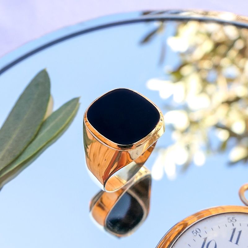 Image 2 of 8 carat large men's signet ring | Onyx
