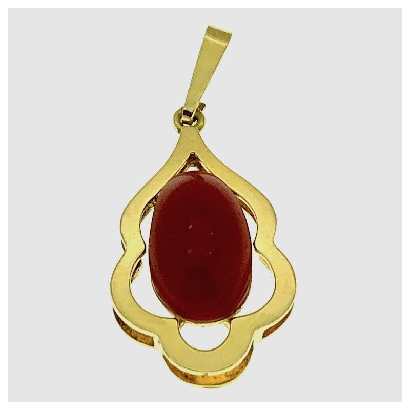 Image 3 of Gold pendant with oval cut carnelian stone