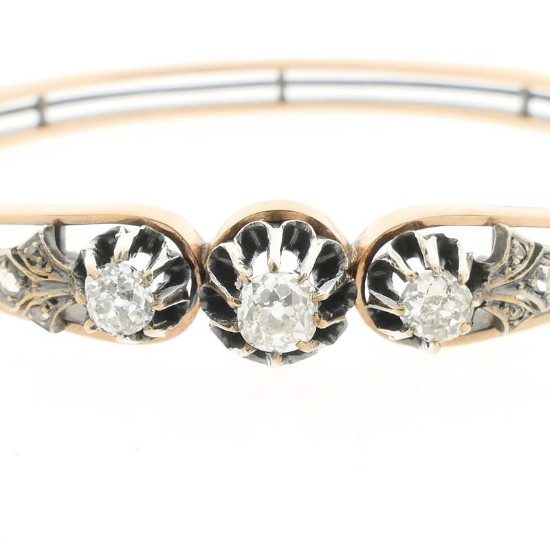 Image 3 of Rose gold bangle with rose-cut diamonds; Size S/M