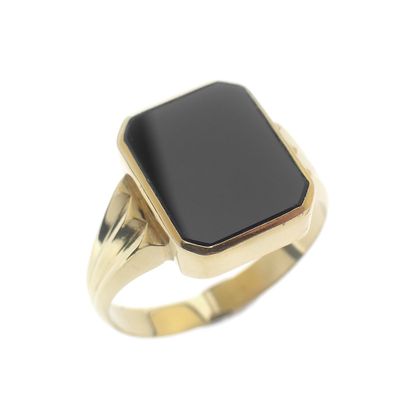 Image 1 of Large gold men's signet ring with onyx