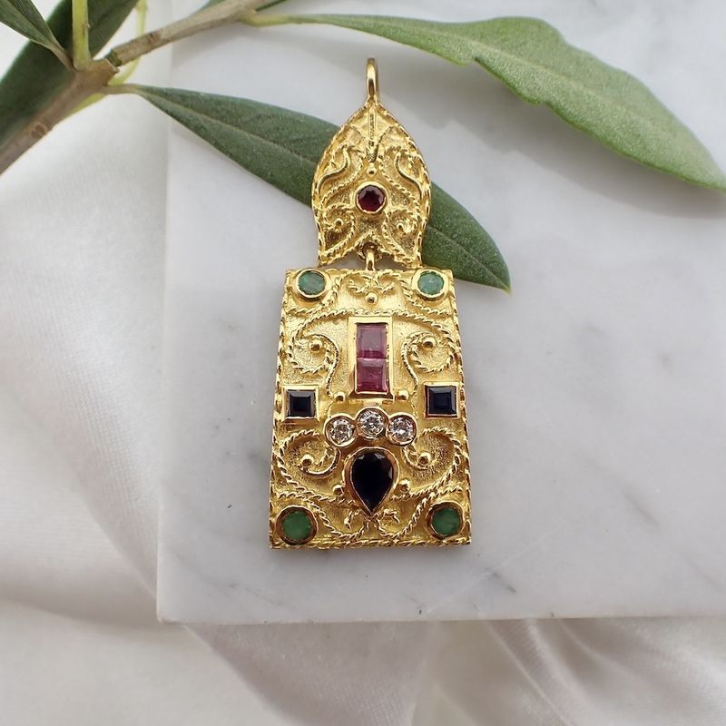 Image 3 of 18-karat gold oriental pendant | diamond, ruby, sapphire, and emerald