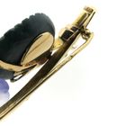 Image 7 of Tricolor gold brooch with colored glass, jade and diamond; 0.14 ct.