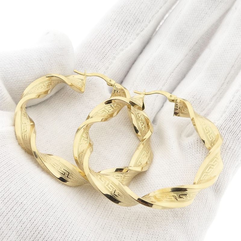 Image 10 of Gold Spiral Hoop Earrings with Greek Symbols; Ø 51 mm
