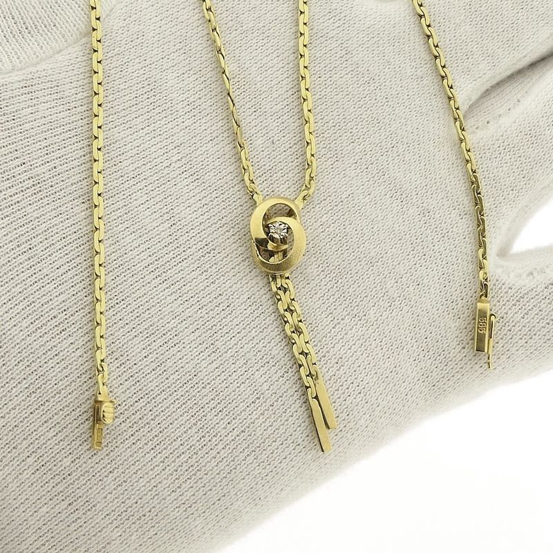 Image 11 of Gold necklace with a fixed pendant and diamond; 0.005 ct. | 44.5 cm