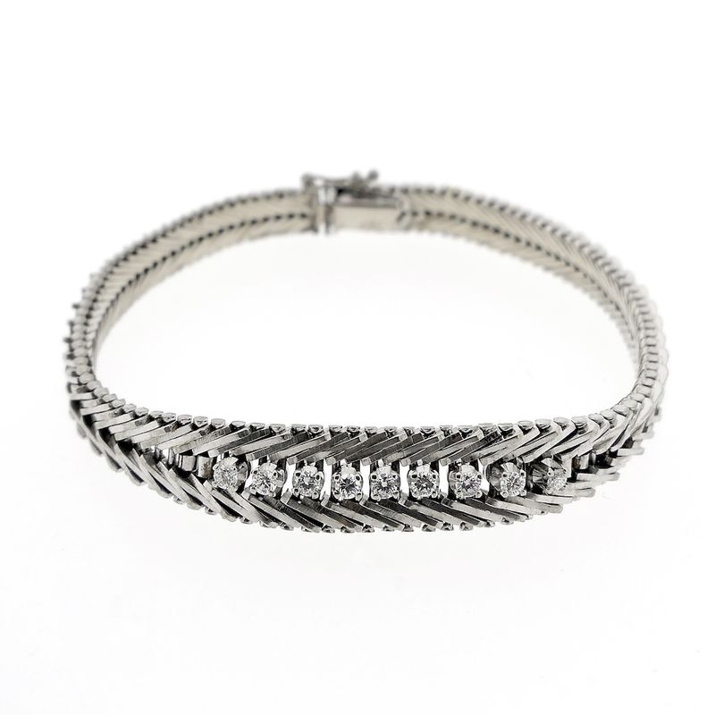Image 3 of White gold herringbone link bracelet with diamonds; 0.36 ct.
