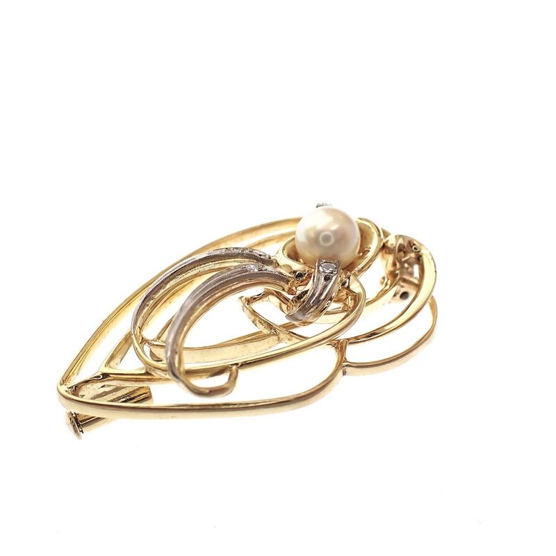 Image 2 of Two-tone gold fantasy brooch with pearl and diamond