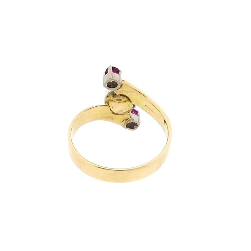 Image 6 of Gold Ring with Cultured Pearl and Ruby; 14K; Size 18.25