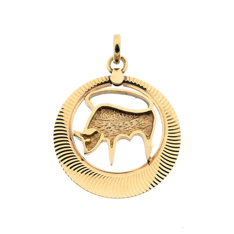 Image 1 of Golden Zodiac Sign Pendant; Taurus