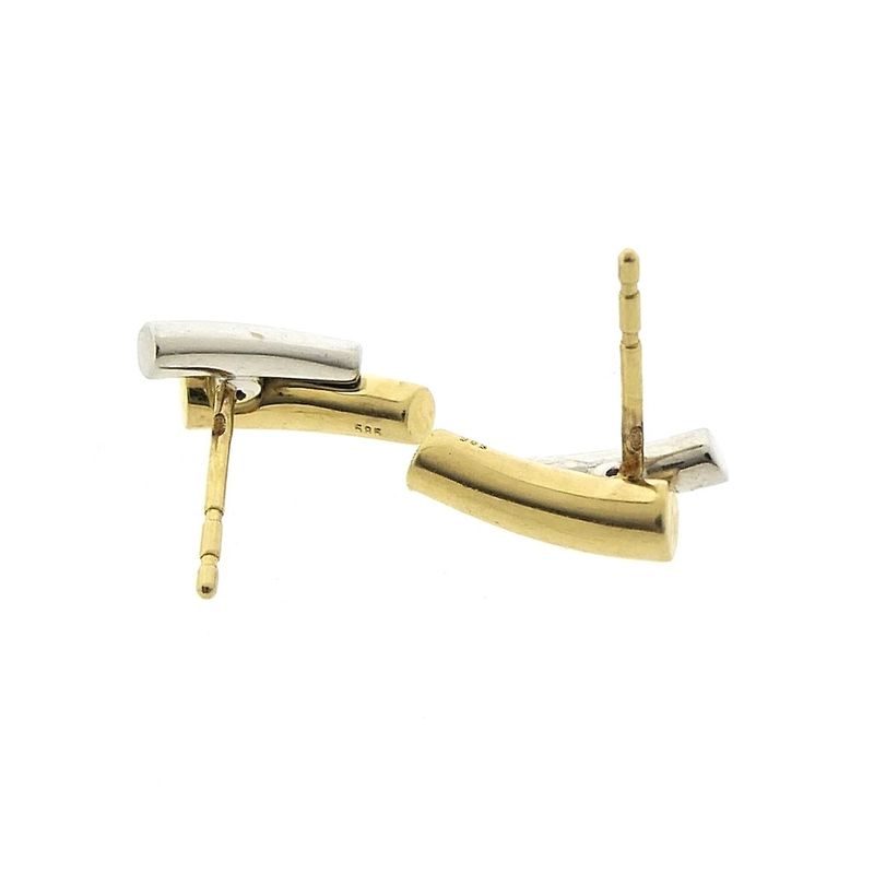 Image 8 of Bicolor gold stud earrings with diamond; 0.12 ct. | Le Chic