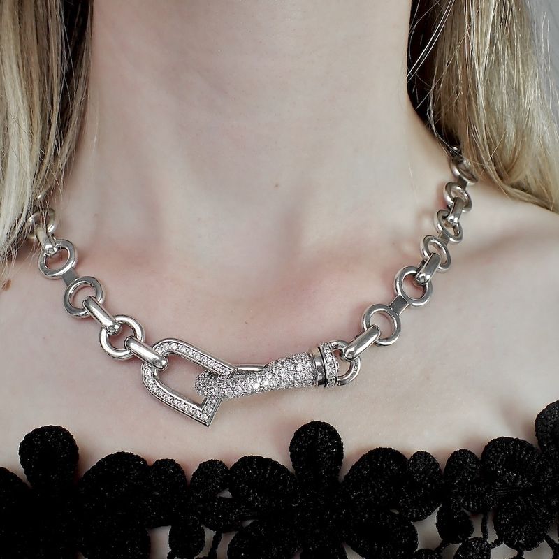 Image 2 of Silver robust link necklace with zirconia | 51 cm