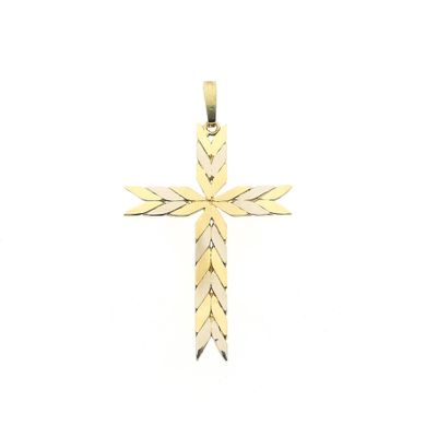 Image 1 of Two-tone gold braided pendant of a cross