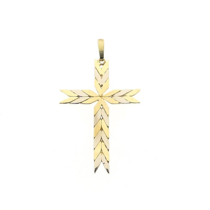 Image 1 of Two-tone gold braided pendant of a cross