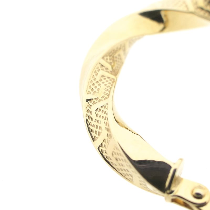 Image 9 of Gold twisted hoop earrings with Greek symbols; Ø 25.5 mm