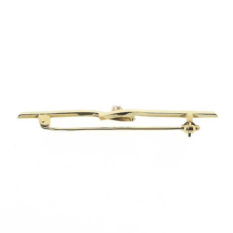 Image 4 of Narrow gold brooch with diamond | 0.05 ct.