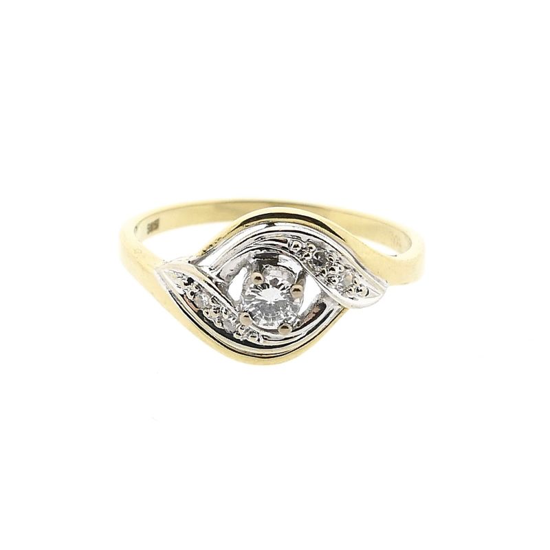 Image 3 of Bicolor Gold Ring with 0.18 ct Diamond; 14K; Size 17.75
