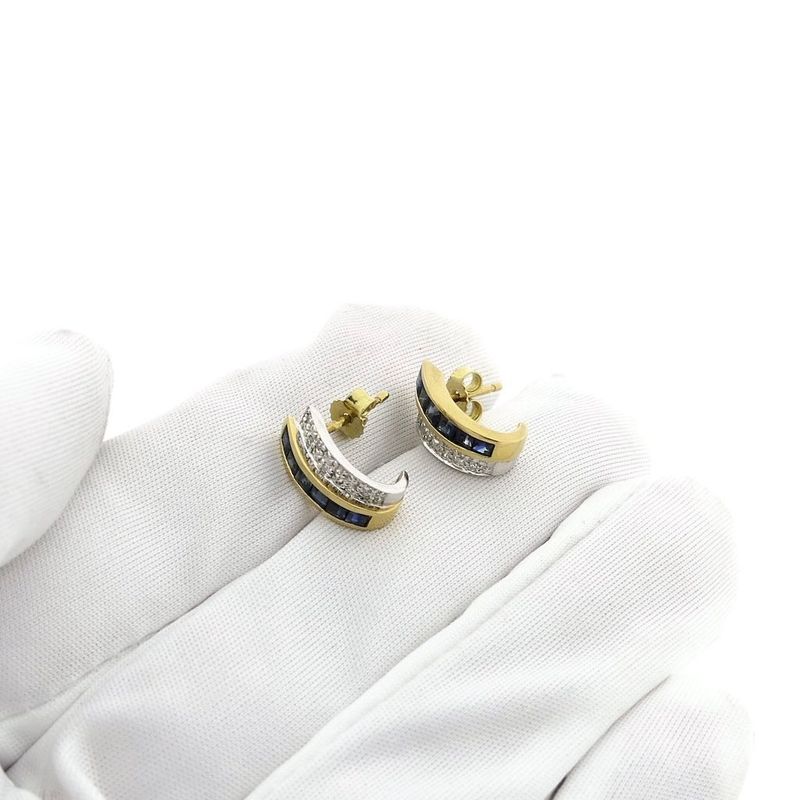 Image 5 of Gold earrings with sapphire and diamonds; 0.07 ct.