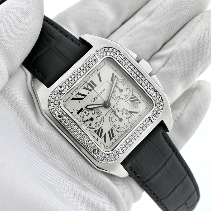 Image 8 of Cartier Santos 100 XL Chronograph 2740; Automatic watch with diamonds