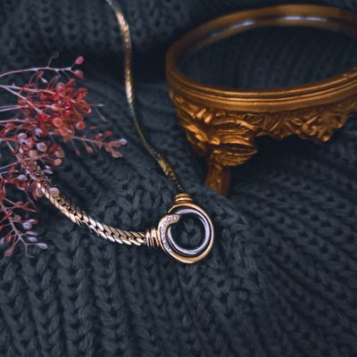 Image 2 of Gold necklace with a fixed pendant and diamonds | approx. 0.04 ct. | 45 cm