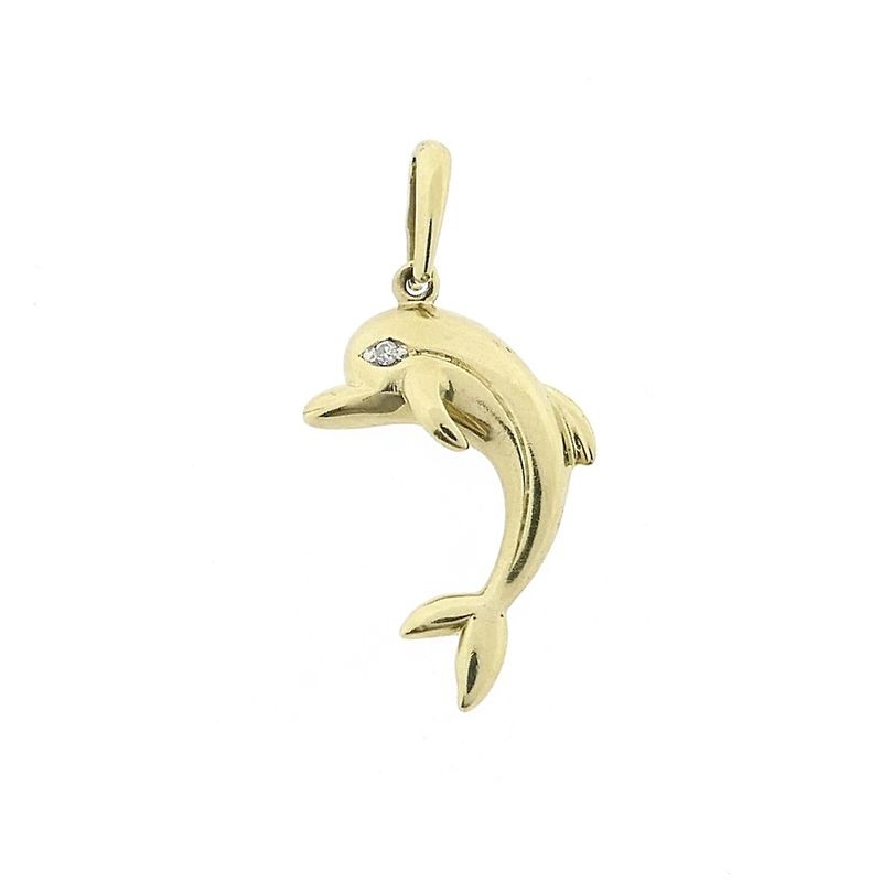 Image 1 of Golden dolphin pendant with diamond | 0.005 ct.
