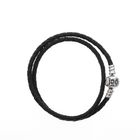Image 3 of Pandora Moments double-woven black leather bracelet; Silver; | 34 cm