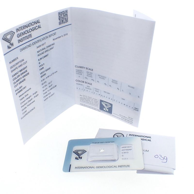 Image 3 of 0.39 ct. Brilliant cut diamond G/VVS2 + IGI Certificate - Natural diamond