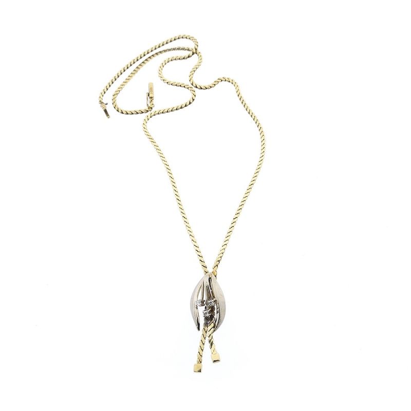 Image 4 of Two-tone gold necklace with fixed pendant and diamonds; 0.09 ct.