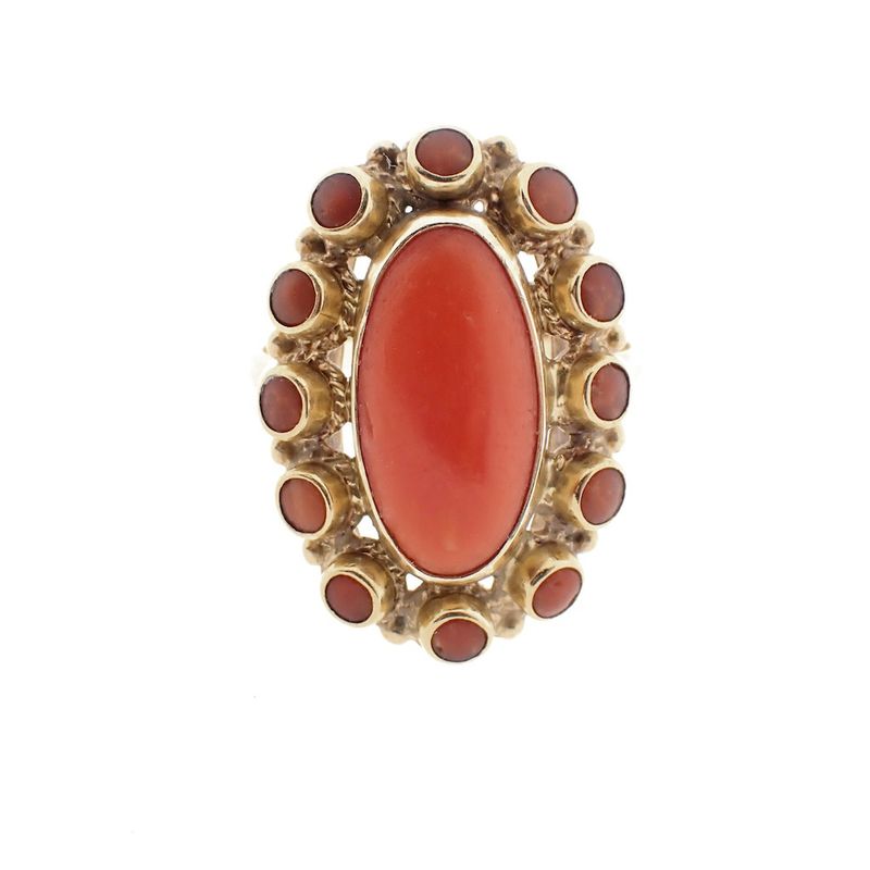 Image 3 of Gold entourage ring with red coral | Vintage
