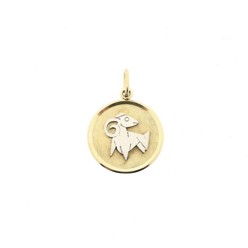 Image 1 of Bicolor Gold Zodiac Pendant; Aries