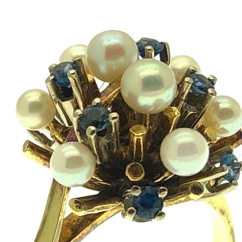 Image 5 of Gold cocktail ring with sapphire and freshwater pearl