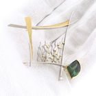 Image 12 of Bicolor Gold Brooch with Green Tourmaline and Diamond; 0.05 ct.; 14 Karat