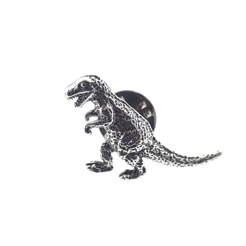 Image 1 of Silver Dinosaur Button | T-Rex