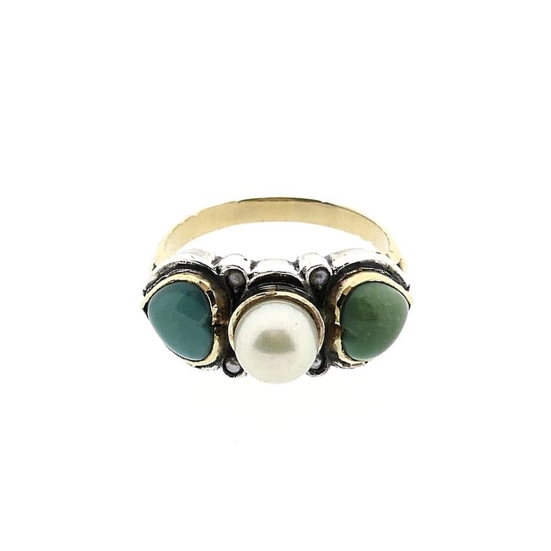 Image 7 of Gold and silver ring with aventurine, pearl and turquoise