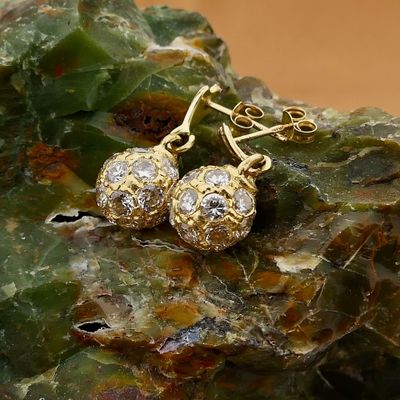 Gold Ball Earrings with Zirconia Image 2 of Gold Ball Earrings with Zirconia