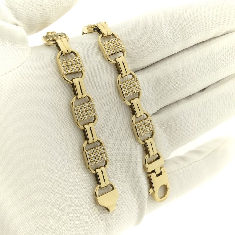 Image 8 of Gold link bracelet with zirconia; 22 cm